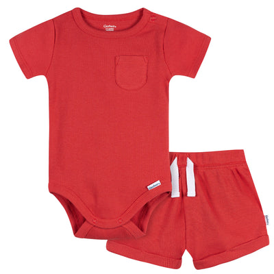 2-Piece Baby Boys Red Bodysuit & Shorts Set-Gerber Childrenswear Wholesale