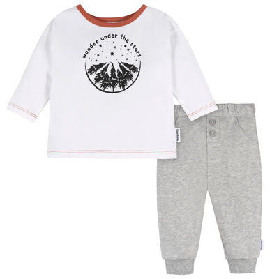 2-Piece Baby Boys White Top & Joggers-Gerber Childrenswear Wholesale