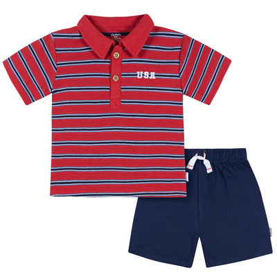 2-Piece Infant & Toddler Boys Red & Blue Polo Shirt and Shorts Set-Gerber Childrenswear Wholesale