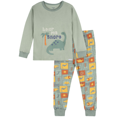 2-Piece Infant & Toddler Boys Green Dino Cotton Pajama Set-Gerber Childrenswear Wholesale