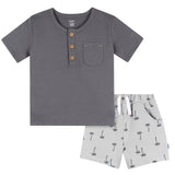 2-Piece Infant & Toddler Boys Grey Henley Top and Shorts Set-Gerber Childrenswear Wholesale