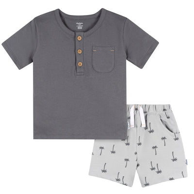 2-Piece Infant & Toddler Boys Grey Henley Top and Shorts Set-Gerber Childrenswear Wholesale