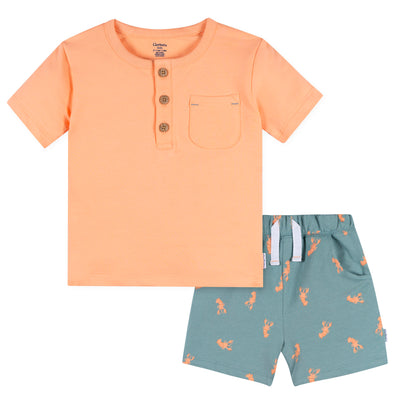 2-Piece Infant & Toddler Boys Peach Henley Top and Shorts Set-Gerber Childrenswear Wholesale