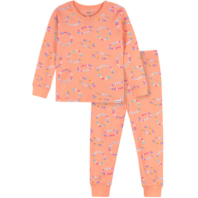 2-Piece Infant & Toddler Girls Peach Bracelets Cotton Pajama Set-Gerber Childrenswear Wholesale
