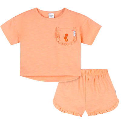 2-Piece Infant & Toddler Girls Peach Pocket Tee and Shorts Set-Gerber Childrenswear Wholesale