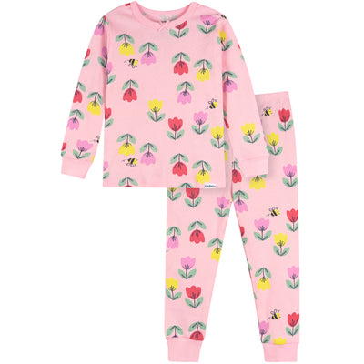 2-Piece Infant & Toddler Girls Pink Tulips Cotton Pajama Set-Gerber Childrenswear Wholesale