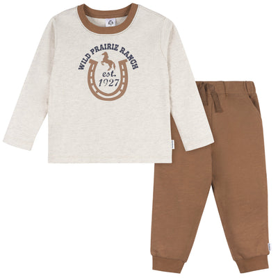 2-Piece Toddler Boys Western Horse Ranch Top and Jogger Set-Gerber Childrenswear Wholesale