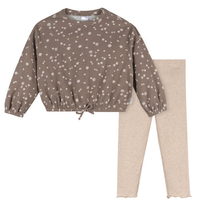 2-Piece Toddler Girls Brown Daisies Top and Legging Set-Gerber Childrenswear Wholesale