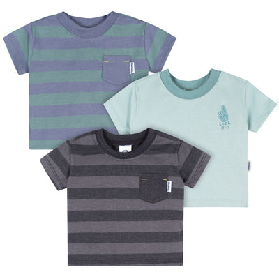 3-Pack Baby & Toddler Boys Blue and Gray Short Sleeve T-Shirts-Gerber Childrenswear Wholesale