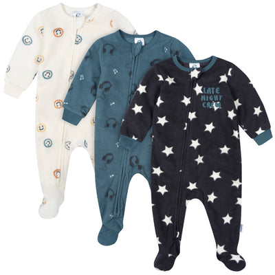 3-Pack Baby & Toddler Boys Stars Footed Fleece Pajamas