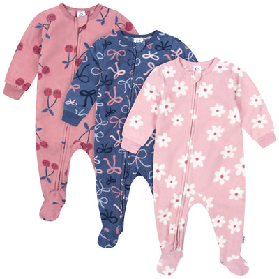 3-Pack Baby & Toddler Girls Cherries Footed Fleece Pajamas