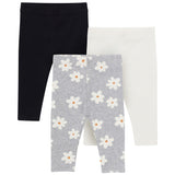 3-Pack Baby & Toddler Girls Gray Flowers, Cream and Black Textured Leggings-Gerber Childrenswear Wholesale