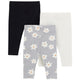 3-Pack Baby & Toddler Girls Gray Flowers, Cream and Black Textured Leggings-Gerber Childrenswear Wholesale