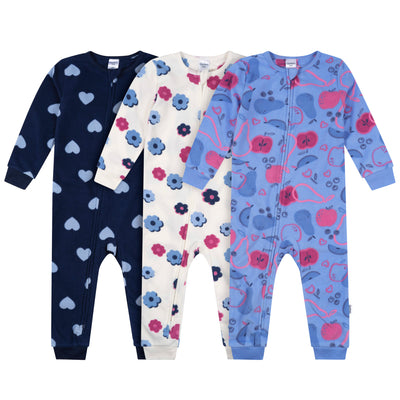 3-Pack Infant & Toddler Girls Hearts Footless Fleece Pajamas