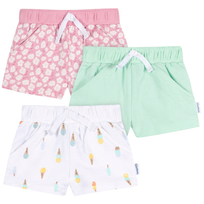 3-Piece Baby & Toddler Girls Ice Cream Knit Shorts-Gerber Childrenswear Wholesale