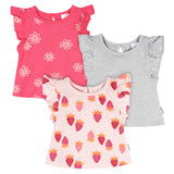 3-Pack Baby & Toddler Girls Pink Strawberries Short Sleeve Shirts-Gerber Childrenswear Wholesale