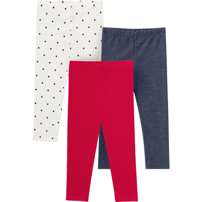 3-Pack Baby & Toddler Girls Red, Blue and Polka Dot Jeggings-Gerber Childrenswear Wholesale