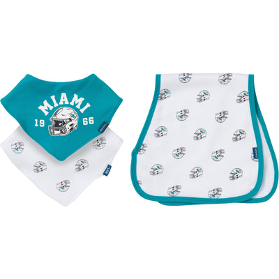 3-Pack Baby Neutral Miami Dolphins Bibs and Burp Cloth Set-Gerber Childrenswear Wholesale