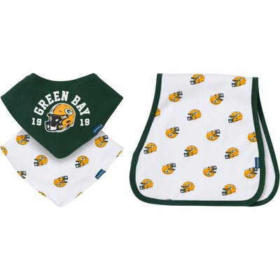 3-Pack Baby Neutral Green Bay Packers Bibs and Burp Cloth Set-Gerber Childrenswear Wholesale