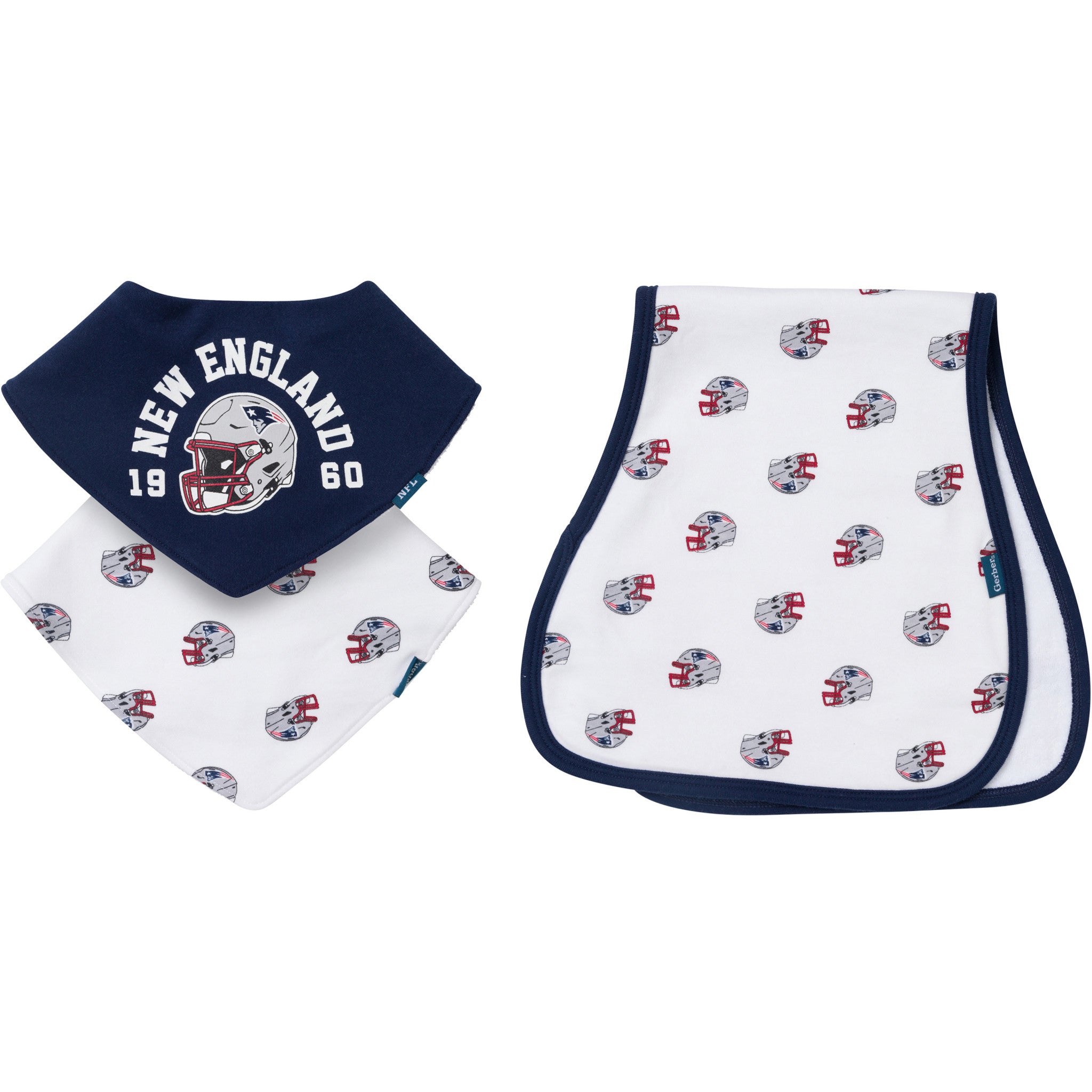 3-Pack Baby Neutral New England Patriots Bibs and Burp Cloth Set-Gerber Childrenswear Wholesale