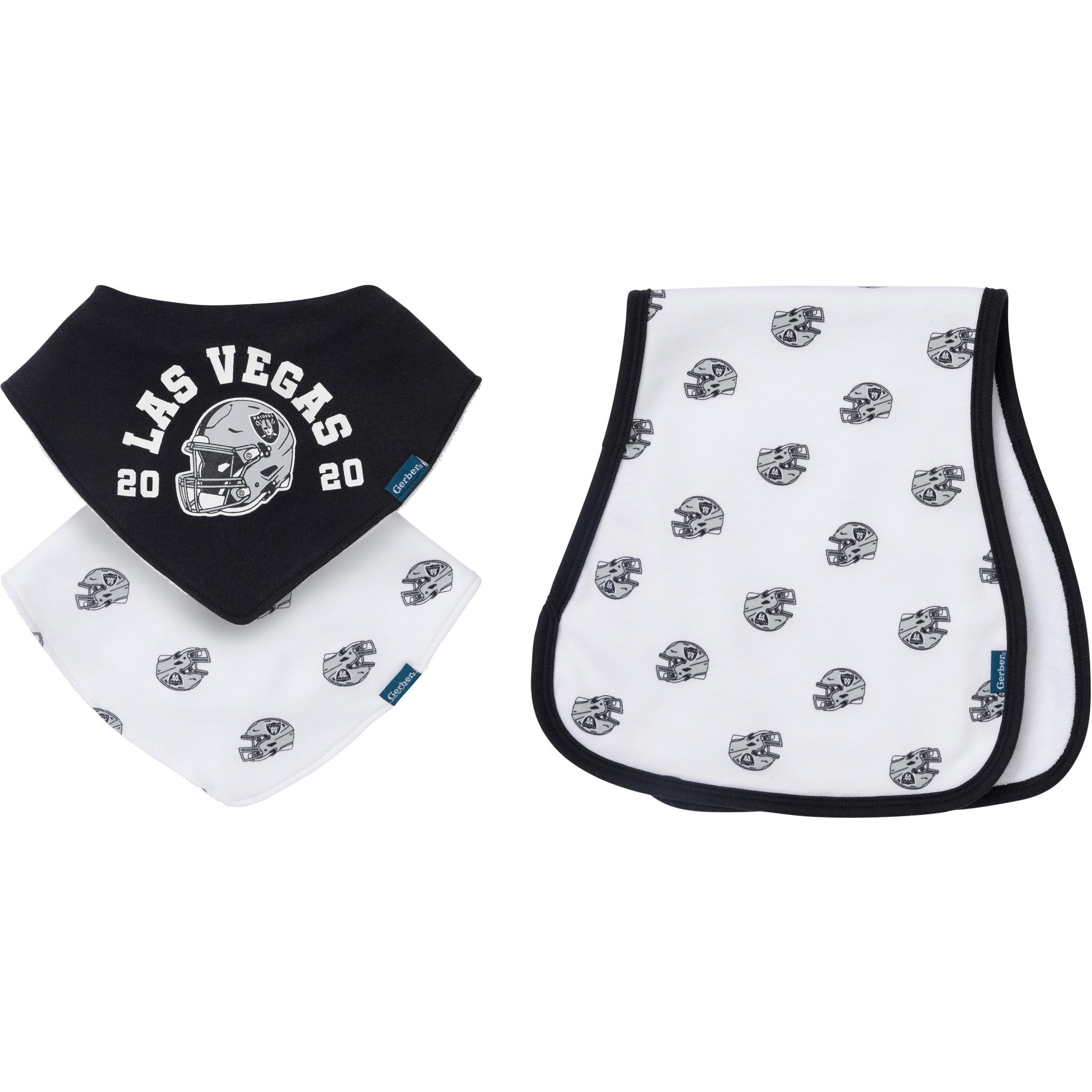 3-Pack Baby Neutral Las Vegas Raiders Bibs and Burp Cloth Set-Gerber Childrenswear Wholesale