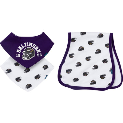 3-Pack Baby Neutral Baltimore Ravens Bibs and Burp Cloth Set-Gerber Childrenswear Wholesale