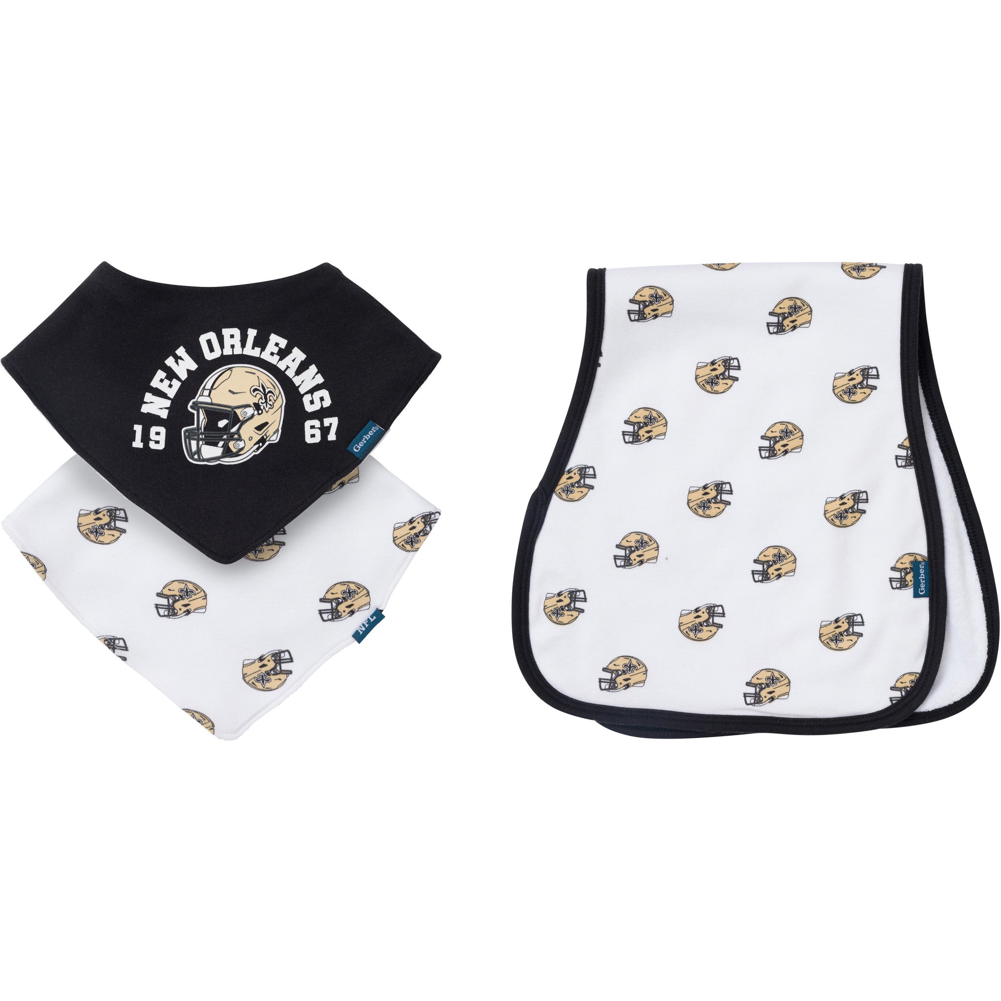3-Pack Baby Neutral New Orleans Saints Bibs and Burp Cloth Set-Gerber Childrenswear Wholesale