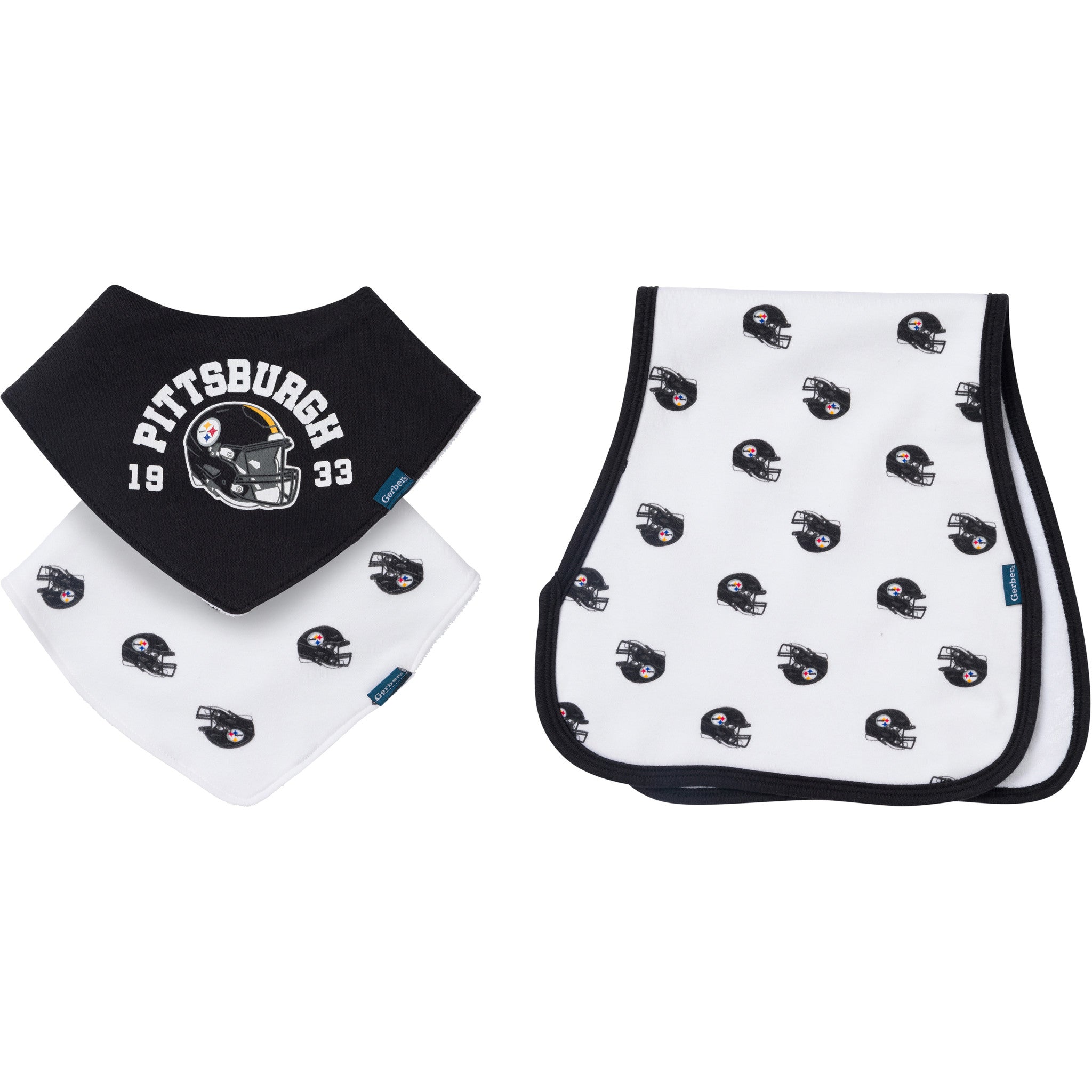 3-Pack Baby Neutral Pittsburgh Steelers Bibs and Burp Cloth Set-Gerber Childrenswear Wholesale