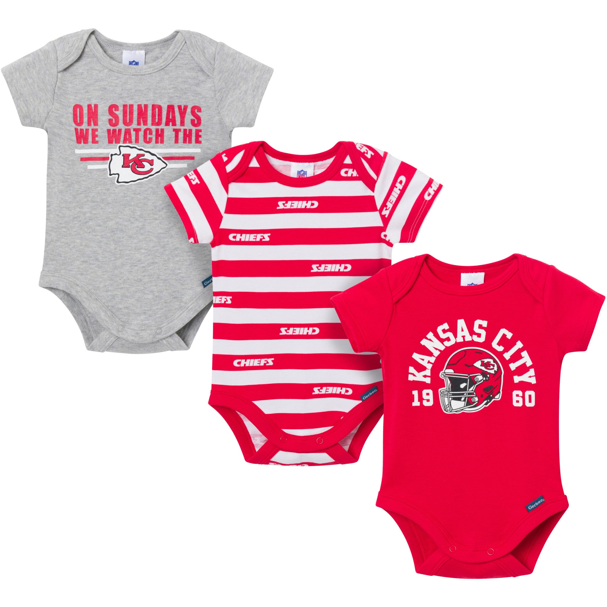 3-Pack Baby Boys Kansas City Chiefs Bodysuit Set-Gerber Childrenswear Wholesale