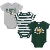 3-Pack Baby Boys Green Bay Packers Bodysuit Set-Gerber Childrenswear Wholesale