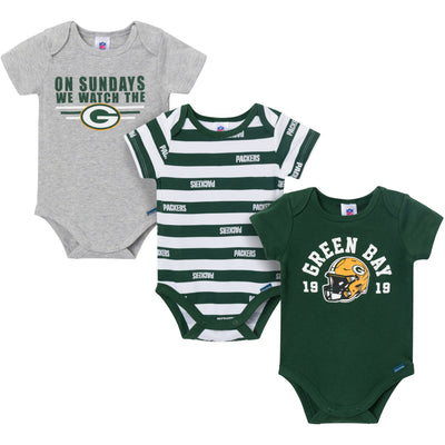 3-Pack Baby Boys Green Bay Packers Bodysuit Set-Gerber Childrenswear Wholesale