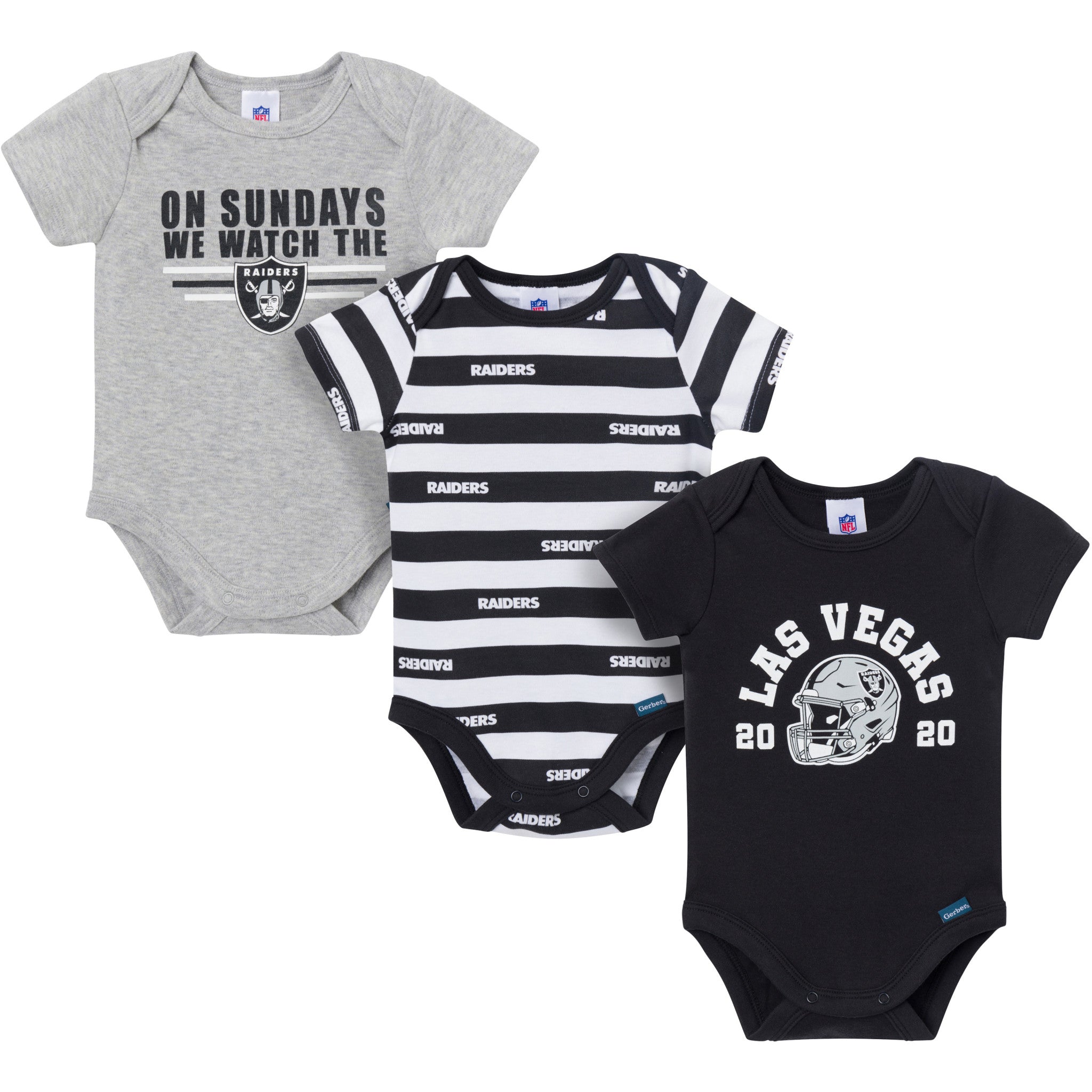 3-Pack Baby Boys Las Vegas Raiders Bodysuit Set-Gerber Childrenswear Wholesale