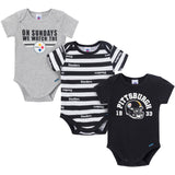 3-Pack Baby Boys Pittsburgh Steelers Bodysuit Set-Gerber Childrenswear Wholesale