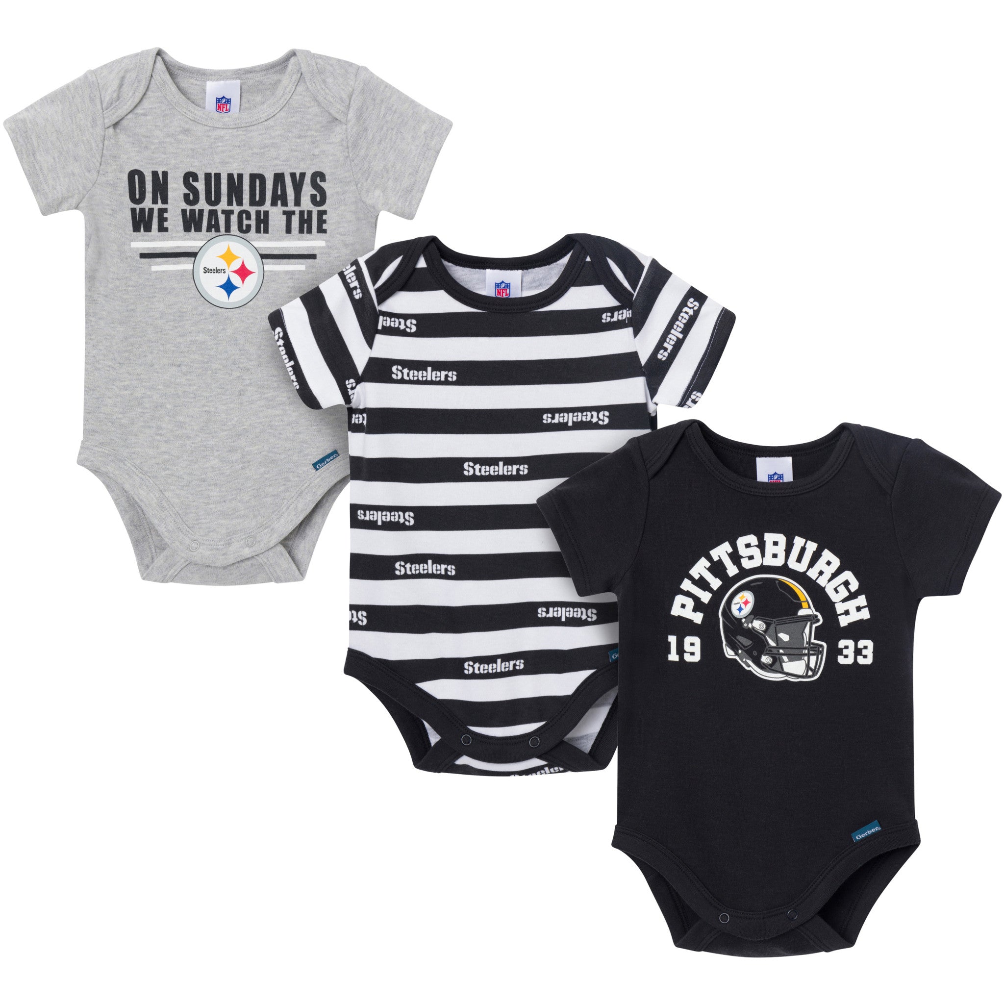 3-Pack Baby Boys Pittsburgh Steelers Bodysuit Set-Gerber Childrenswear Wholesale