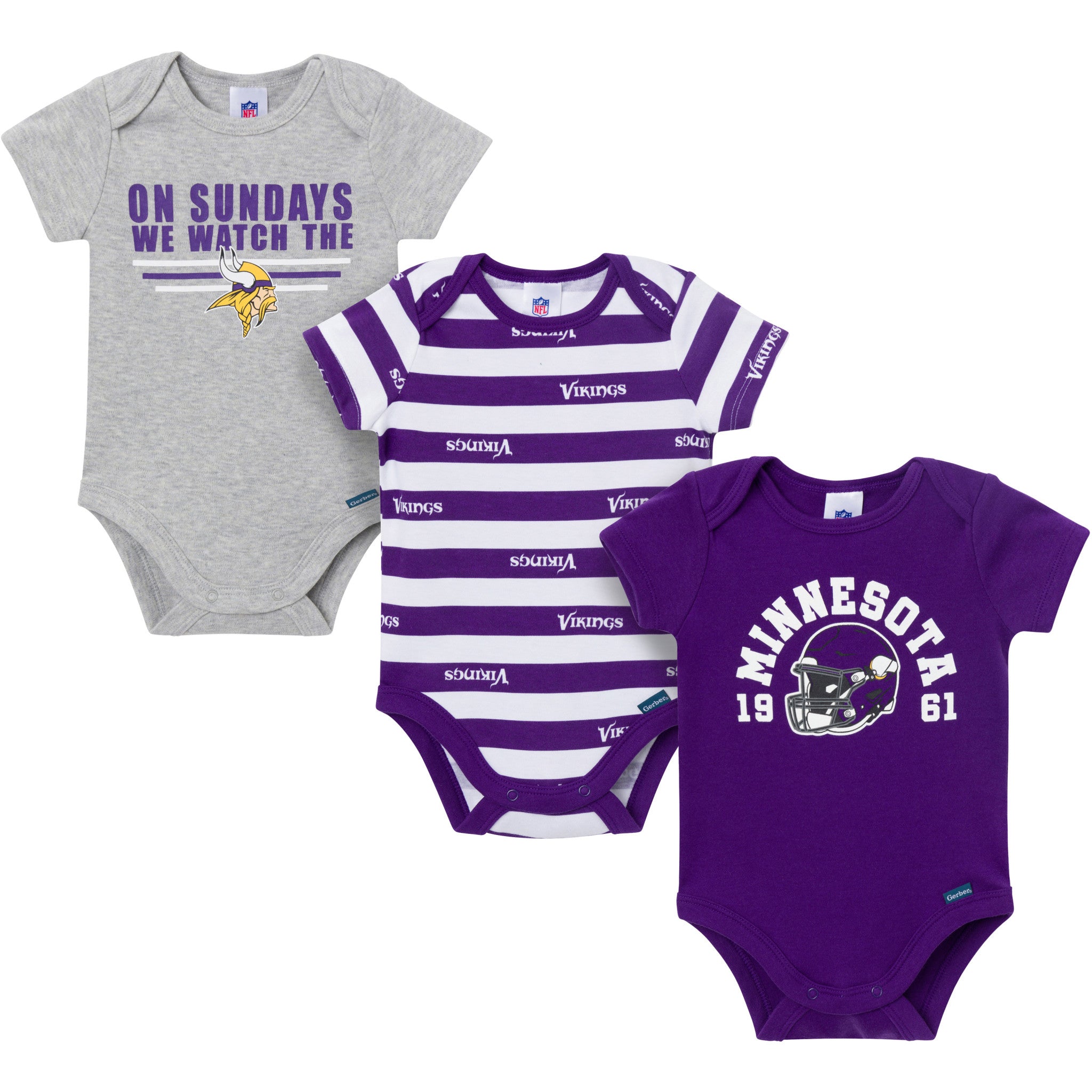 3-Pack Baby Boys Minnesota Vikings Bodysuit Set-Gerber Childrenswear Wholesale