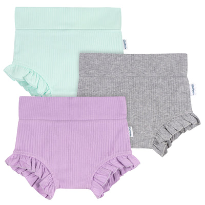3-Pack Baby Girls Aqua, Gray & Purple Bubble Shorts-Gerber Childrenswear Wholesale