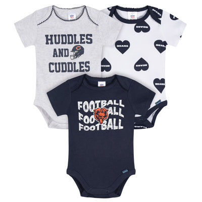3-Pack Baby Girls Chicago Bears Bodysuit Set-Gerber Childrenswear Wholesale