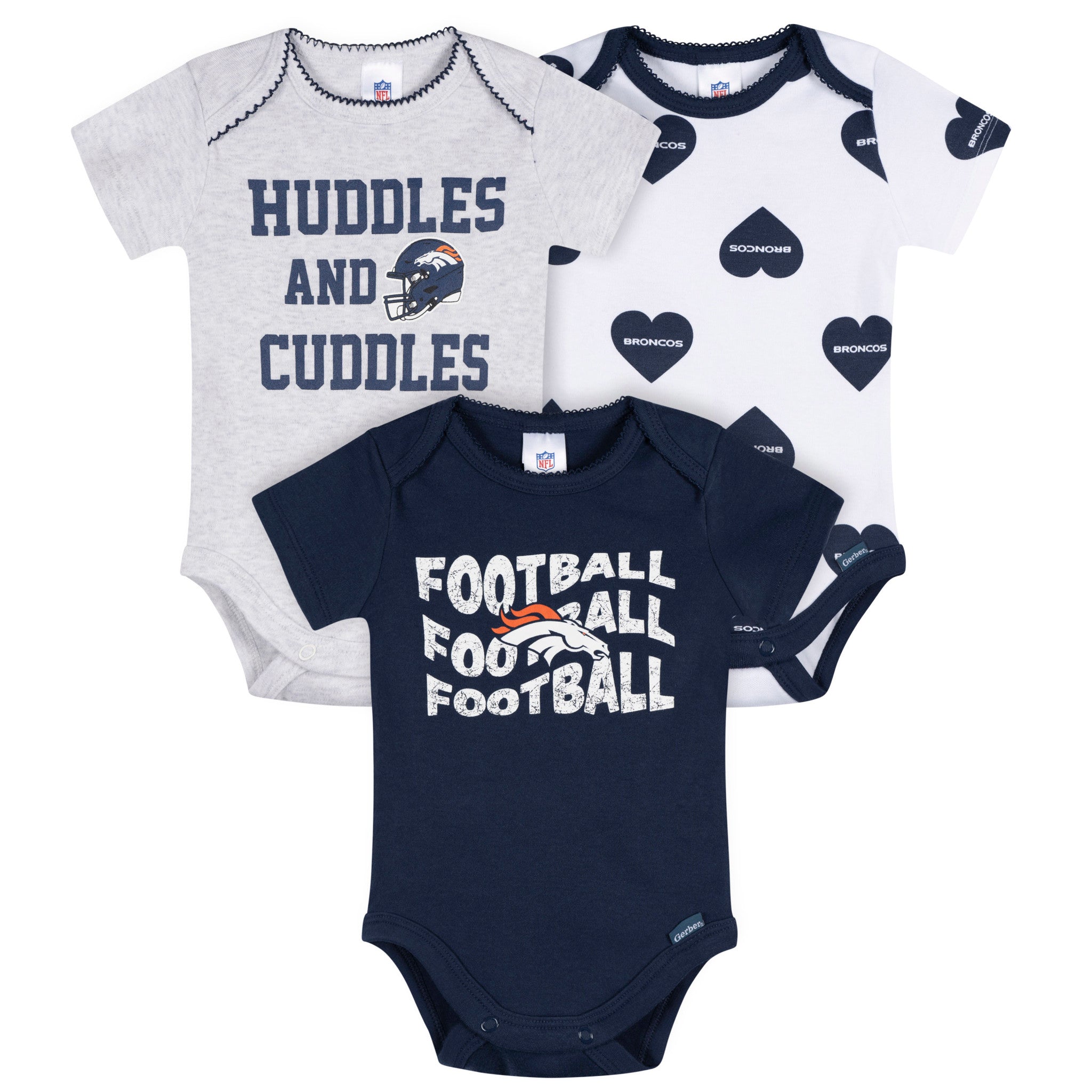 3-Pack Baby Girls Denver Broncos Bodysuit Set-Gerber Childrenswear Wholesale
