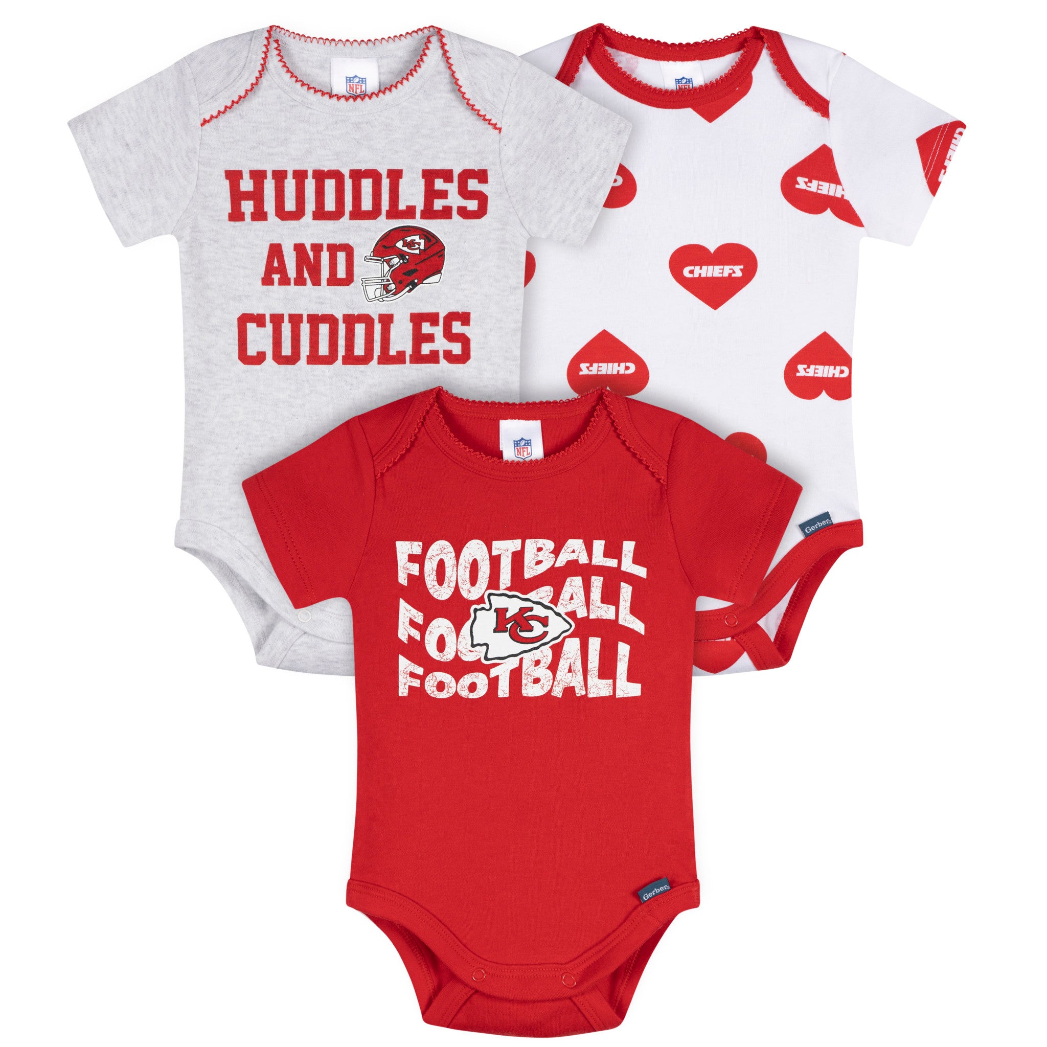 3-Pack Baby Girls Kansas City Chiefs Bodysuit Set-Gerber Childrenswear Wholesale