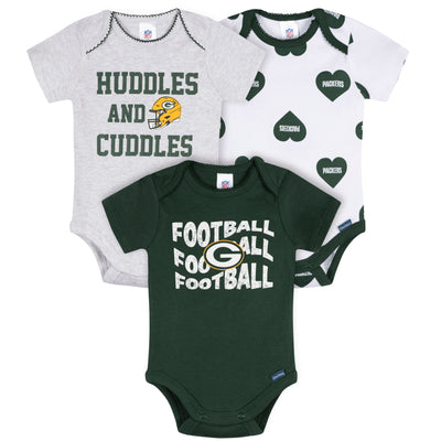 3-Pack Baby Girls Green Bay Packers Bodysuit Set-Gerber Childrenswear Wholesale