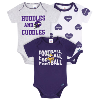 3-Pack Baby Girls Minnesota Vikings Bodysuit Set-Gerber Childrenswear Wholesale