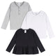 3-Pack Infant & Toddler Girls Black/White/Grey Long Sleeve Shirts-Gerber Childrenswear Wholesale