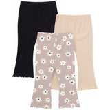 3-Pack Infant & Toddler Girls Brown Flowers, Oatmeal and Black Textured Flare Leggings-Gerber Childrenswear Wholesale