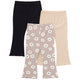 3-Pack Infant & Toddler Girls Brown Flowers, Oatmeal and Black Textured Flare Leggings-Gerber Childrenswear Wholesale
