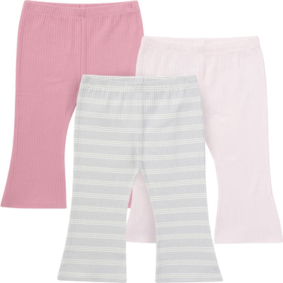 3-Pack Infant & Toddler Girls Gray and Pink Textured Flare Leggings-Gerber Childrenswear Wholesale