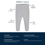 3-Pack Infant & Toddler Girls Green Daisies, Blue and Gray Textured Flare Leggings-Gerber Childrenswear Wholesale