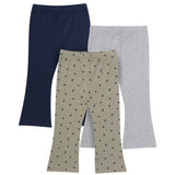 3-Pack Infant & Toddler Girls Green Daisies, Blue and Gray Textured Flare Leggings-Gerber Childrenswear Wholesale