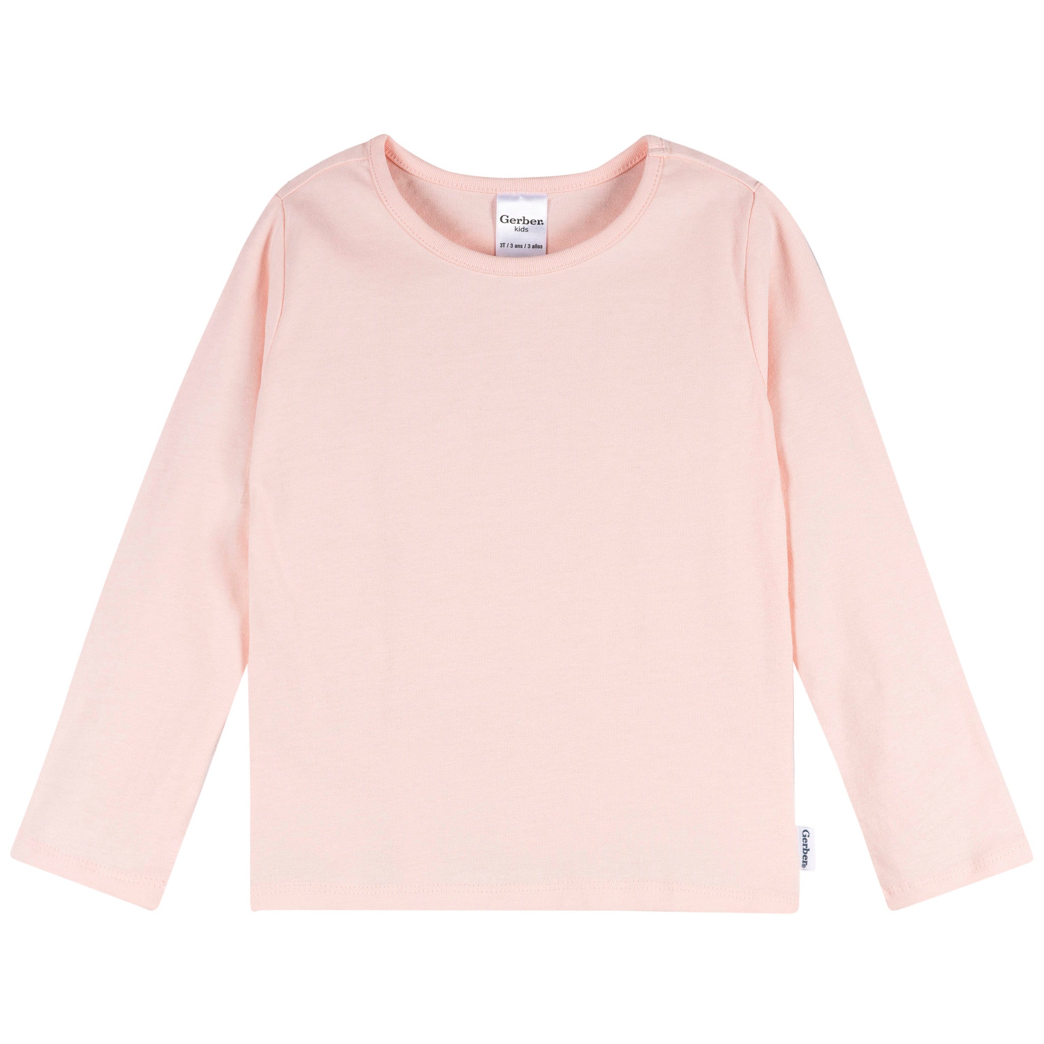 3-Pack Infant & Toddler Girls Green/Pink/Coral Long Sleeve Shirts-Gerber Childrenswear Wholesale