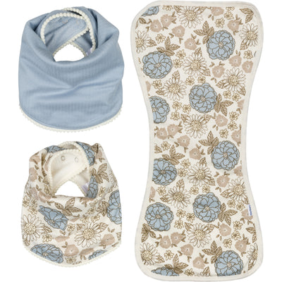 3-Piece Baby Girl Retro Floral Bandana Bib & Burpcloth Set-Gerber Childrenswear Wholesale