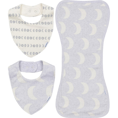 3-Piece Baby Neutral Grey Moons Bandana Bib & Burpcloth Set-Gerber Childrenswear Wholesale